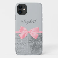 Chic Pink Bow Girly Parisian Ephemera and Name