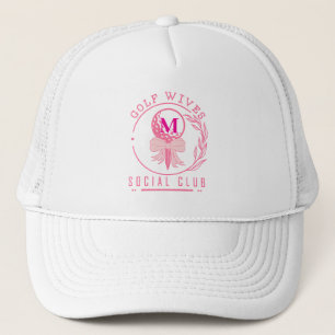 Chic Pink Bow Monogram Golf Wives Social Club Trucker Hat