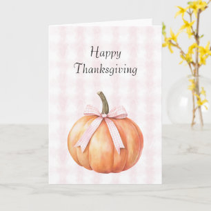 Chic Pink Bow Pumpkin Plaid Stripes Card