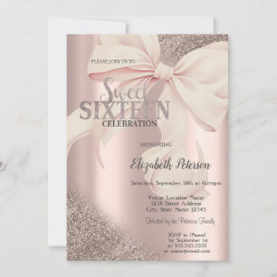 Chic Pink Bow Rose Gold Sweet 16  Invitation