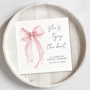 Chic Pink Bow Watercolor Bridal Shower Napkin