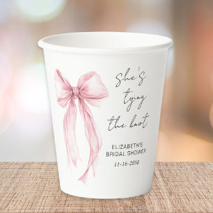Chic Pink Bow Watercolor Bridal Shower Paper Cups