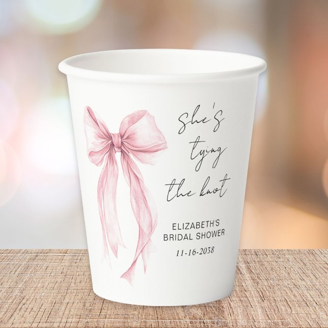 Chic Pink Bow Watercolor Bridal Shower Paper Cups (Creator Uploaded)