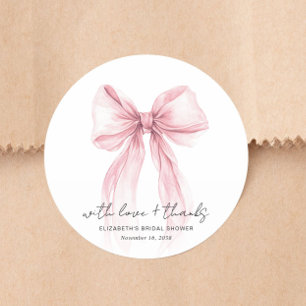 Chic Pink Bow Watercolor Bridal Shower Thank You Classic Round Sticker