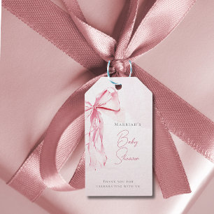 Chic Pink Bow Watercolor Girl Baby Shower Gift Tags
