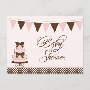Chic pink + brown girls baby shower invitation postcard