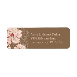 Chic pink brown hibiscus flower wedding address