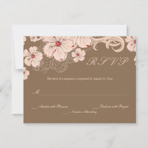 Chic pink brown hibiscus flower wedding RSVP reply Card