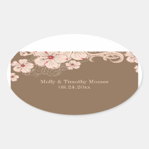 Chic pink brown hibiscus flower wedding stickers