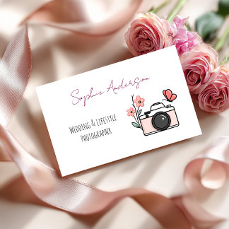 Chic Pink Camera & Butterfly Wedding Photographer  Business Card