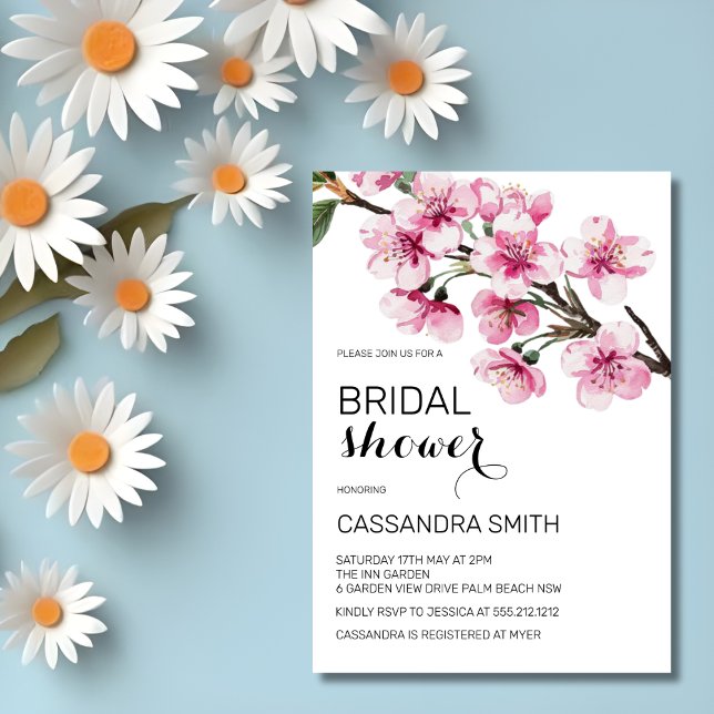 Chic Pink Cherry Blossom Floral Bridal Shower  Invitation (Creator Uploaded)