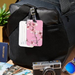 Chic Pink Cherry Blossom Floral  Luggage Tag