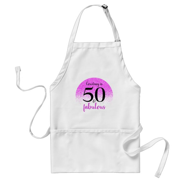 Chic pink confetti personalised 50 and fabulous standard apron (Front)