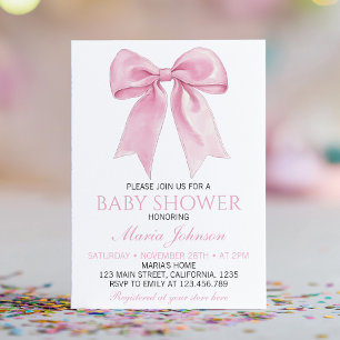 Chic Pink Coquette Bow Baby Shower Invitation
