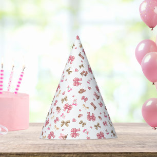 Chic Pink Coquette Cowgirl Bows Boots Pattern Party Hat