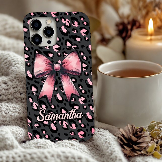 Chic Pink Coquette Leopard Print Monogram Case-Mate iPhone Case (Creator Uploaded)