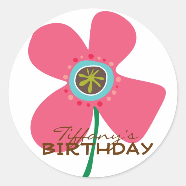 Chic Pink Daisy Pop Girl's Birthday Party Favour Classic Round Sticker (Front)