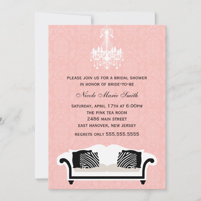 Chic Pink Damask Pattern Invitation (Front)