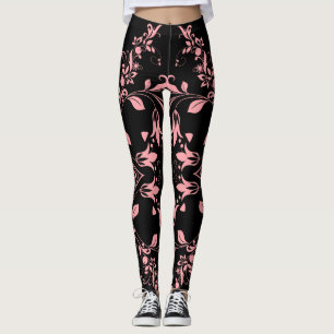 Chic Pink Damask Pattern Women's Workout Leggings