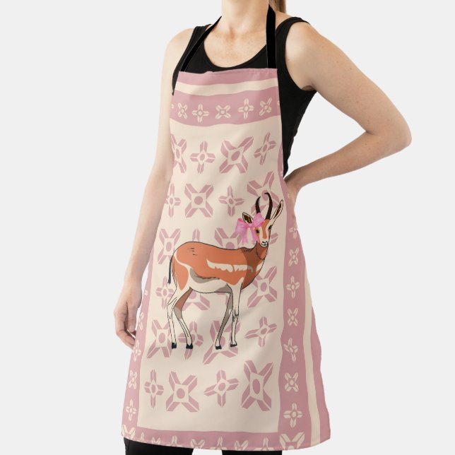 Chic Pink Doe-patterned Christmas  Apron (Insitu)
