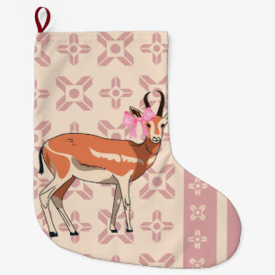 Chic Pink Doe-patterned Christmas Large Christmas Stocking