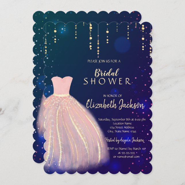 Chic Pink Dress,Blue Bridal Shower   Invitation (Front/Back)