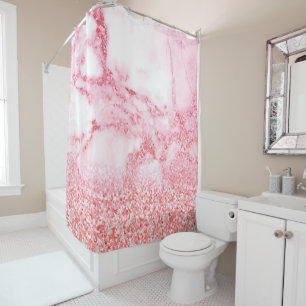 Chic Pink Elegant Rose Gold Glitter Marble Shower Curtain
