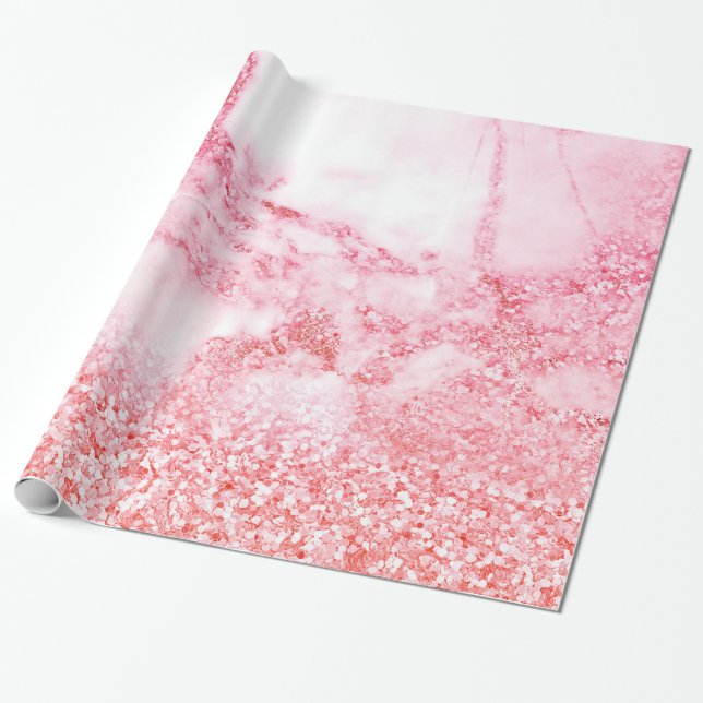 Chic Pink Elegant Rose Gold Glitter Marble Wrapping Paper (Unrolled)