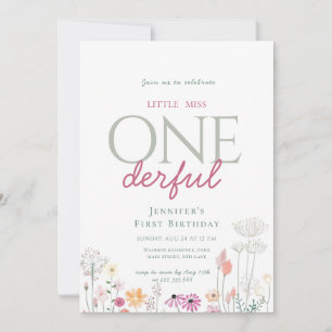 Chic Pink Enchanted Little Onederful Birthday Invitation