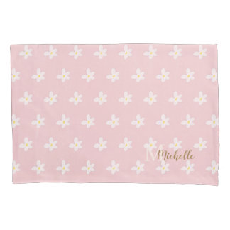 Chic Pink Farmhouse Sweet Daisies Trend Monogram  Pillowcase