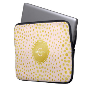 Chic pink faux gold glitter cheetah print monogram laptop sleeve