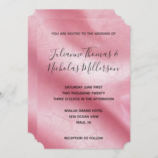 Chic Pink Faux Leather Wedding Invitation (Front/Back)