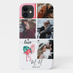 Chic Pink Flamingo 5 Photo Collage Case-Mate iPhone Case