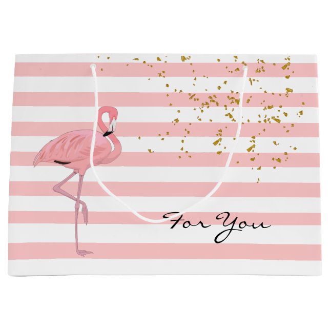 Chic Pink Flamingo and Stripes Gift Bag (Front)