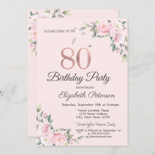 Chic Pink Floral 80th Birthday Party Invitation