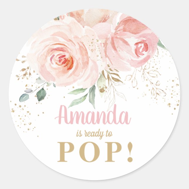 Chic Pink Floral Baby Shower About Ready to Pop Classic Round Sticker (Front)