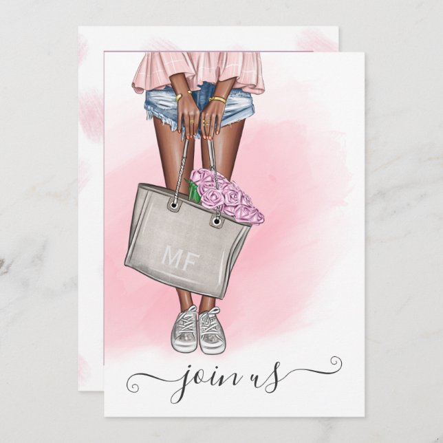 Chic Pink Floral Bachelorette Party Monogram Invitation (Front/Back)