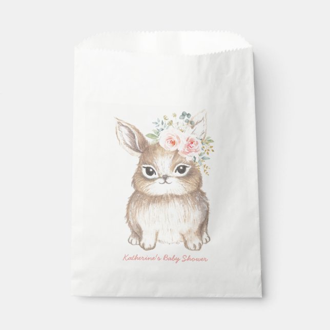 Chic Pink Floral Bunny Rabbit Baby Shower Party Favour Bags (Front)