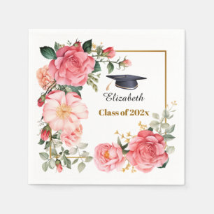 Chic Pink  Floral Class of 2025 Graduate custom Napkin