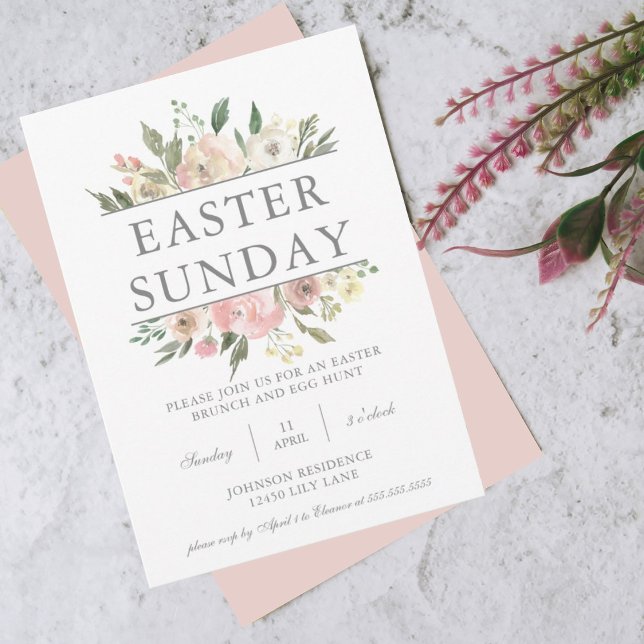 Chic Pink Floral Easter Sunday Brunch Egg Hunt Invitation (Creator Uploaded)