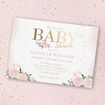 Chic Pink Floral Gold Girl Baby Shower