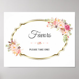 Chic Pink Floral Gold Wedding Favour Sign