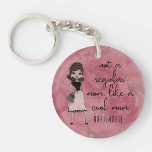 Chic Pink Floral Mother's Day Cute ‘Cool Mom’ Key Ring
