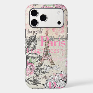 Chic pink floral Paris Eiffel Tower typography