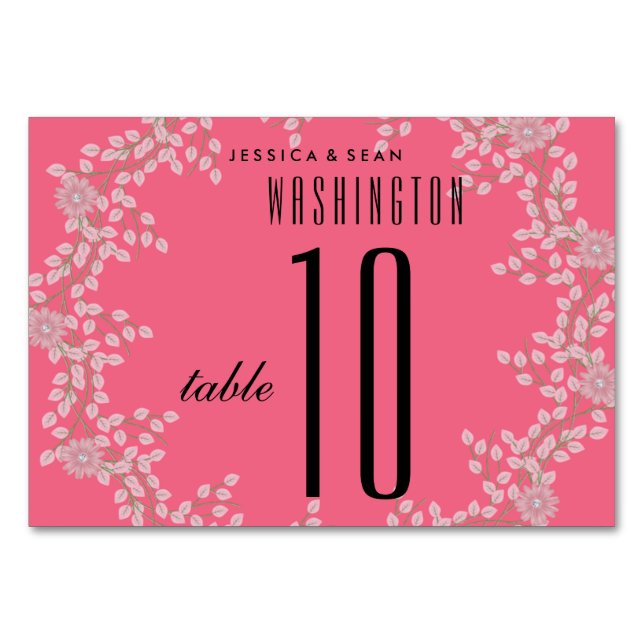 Chic Pink Floral & Pearls Wedding Table Number (Front)
