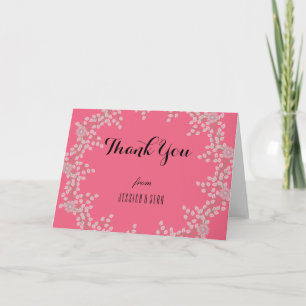 Chic Pink Floral & Pearls Wedding Thank You Card