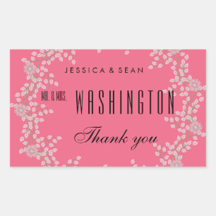 Chic Pink Floral & Pearls Wedding Thank You Rectangular Sticker