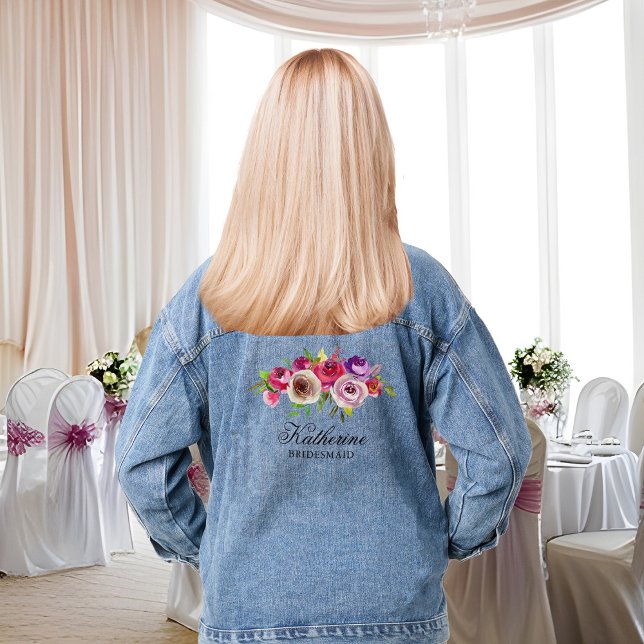 Chic Pink Floral Personalised Bridesmaid Name Denim Jacket (Creator Uploaded)