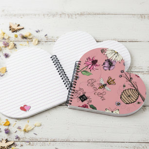 Chic Pink Floral Queen Bee & Gold Crown Notebook