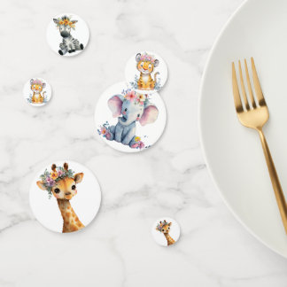 Chic Pink Floral Safari Animals Wild One Baby Girl Confetti